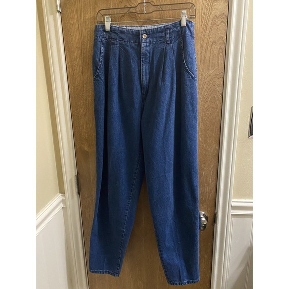 Vintage Dockers 80s Mom Jeans 12 Womens Blue Pleated Front Baggy Grunge Made USA - Picture 1 of 10